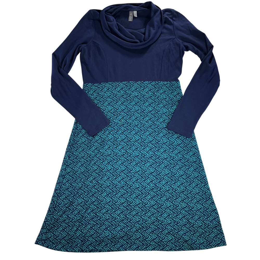 Ibex Womens M Juliet Providence Merino Wool‎ Dress A Line Teal Navy Geometric